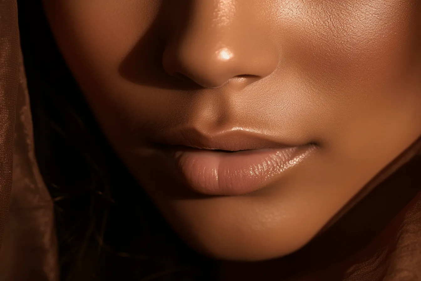 Model skin by of course!, light bronze and light amber, close-up intensity, vray tracing, afro-caribbean influence, ferrania p30, fluid simplicity, close up