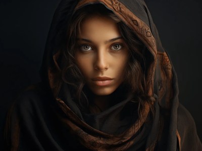 Young Woman In A Scarf On Dark Background