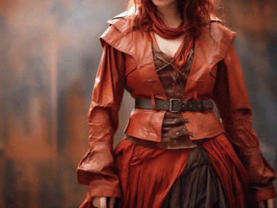 Young Woman With Red Hair Posing In Leather Clothing